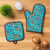 Timeless  Paisley on Teal Background Ovenwant & Pannenlap Set (Top down)