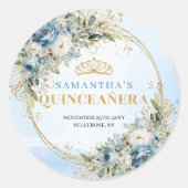Timeless Pale Blue Gold Greenery 15th Birthday  Ronde Sticker (Voorkant)