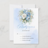 Timeless Pastel Blue Floral Gold Wedding RSVP Card Kaartje (Voorkant)