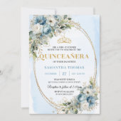 Timeless Pastel Blue Gold Eucalyptus Quinceañera Kaart (Voorkant)