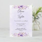 Timeless Purple Minimalist Floral Wedding  Kaart (Staand voorkant)