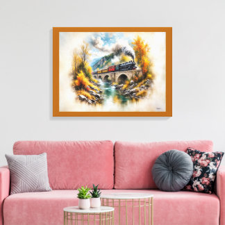 Timeless Railway Escape / Picturesque Fall Scenery Canvas Afdruk