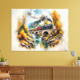 Timeless Railway Escape / Picturesque Fall Scenery Canvas Afdruk