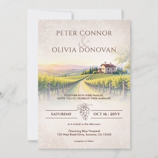 Timeless Romantic Vineyard Rustic Wedding Kaart (Voorkant)