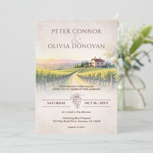 Timeless Romantic Vineyard Rustic Wedding Kaart (Staand voorkant)