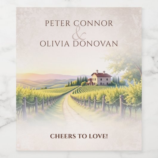 Timeless Romantic Vineyard Rustic Wedding Wijn Etiket (Enkel label)