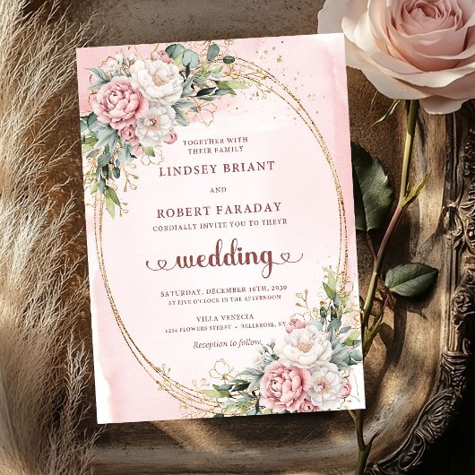 Timeless Rose Gold Blush Greenery Wedding Invites Kaart