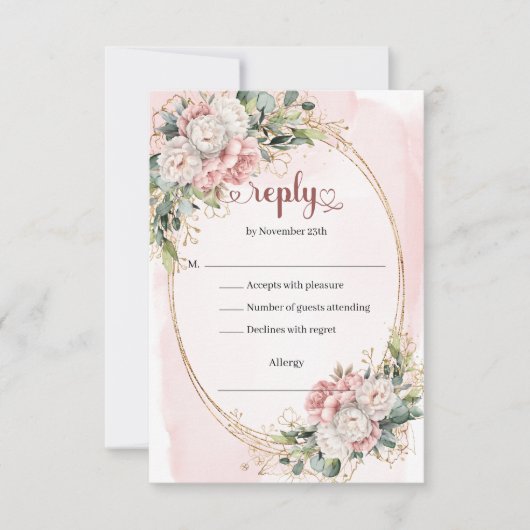 Timeless Rose Gold Dusty Pink Wedding RSVP Card Kaartje (Voorkant)