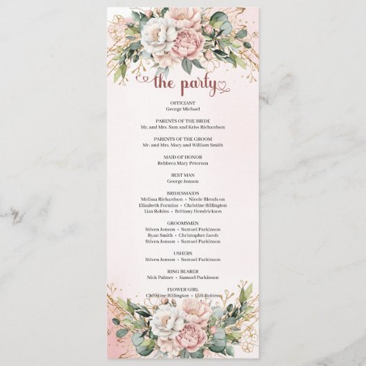 Timeless Rose Gold Flowers and Greenery Program Programmakaart (Achterkant)