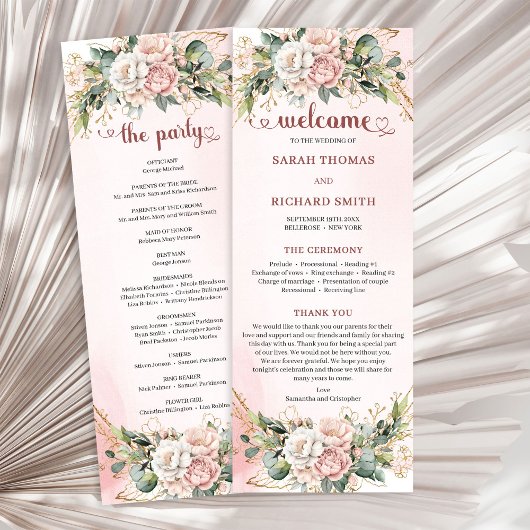 Timeless Rose Gold Flowers and Greenery Program Programmakaart