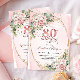 Timeless Rose Gold Flowers Greenery 80th Birthday  Kaart