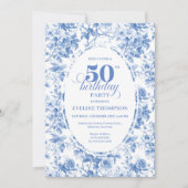 Timeless Royal Blue Toile de Jouy 50th Birthday  Kaart (Voorkant)