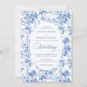 Timeless Royal Blue Toile de Jouy Wedding Invite Kaart (Voorkant)