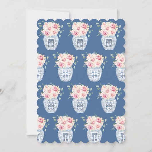 Timeless roze en Chinoiserie Blue Wedding Shower Kaart (Achterkant)