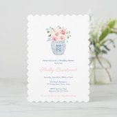 Timeless roze en Chinoiserie Blue Wedding Shower Kaart (Staand voorkant)