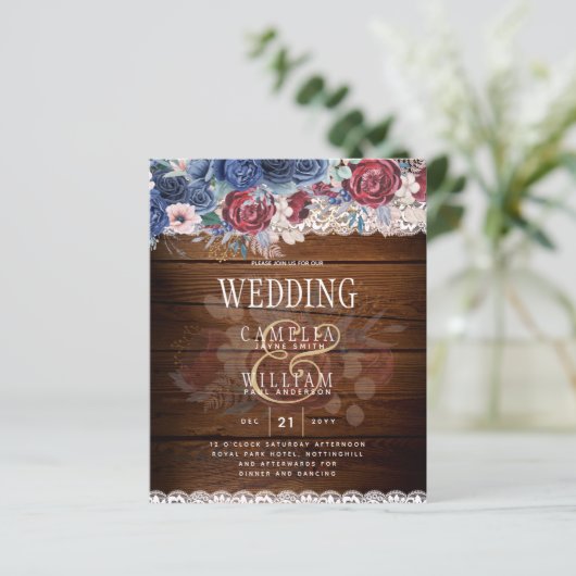 Timeless Rustic Blue Burgundy Floral Lace Wedding (Staand voorkant)