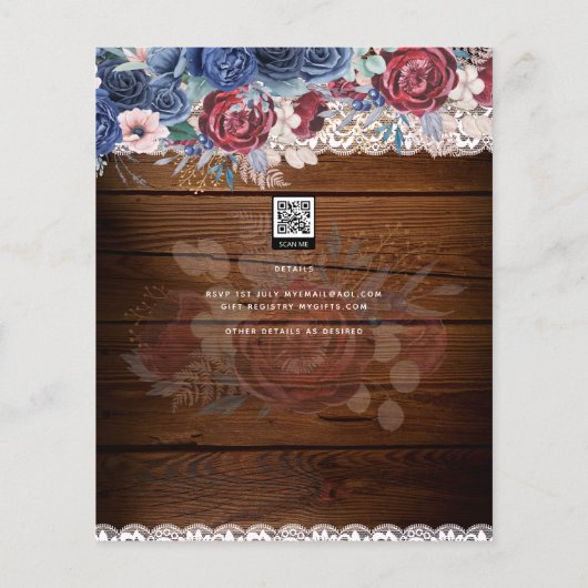 Timeless Rustic Blue Burgundy Floral Lace Wedding (Achterkant)