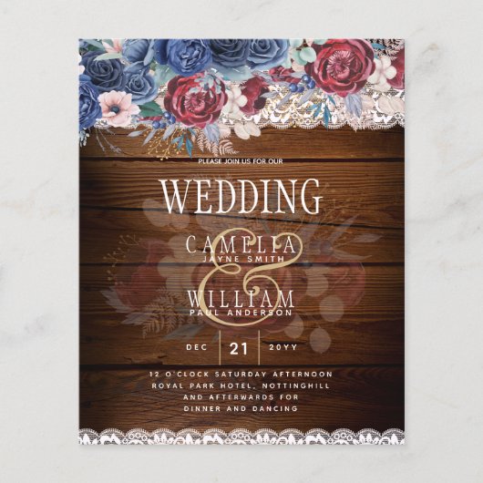 Timeless Rustic Blue Burgundy Floral Lace Wedding (Voorkant)