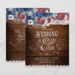 Timeless Rustic Blue Burgundy Floral Lace Wedding