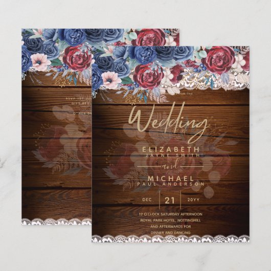 Timeless Rustic Blue Burgundy Floral Lace Wedding (Voorkant / Achterkant)
