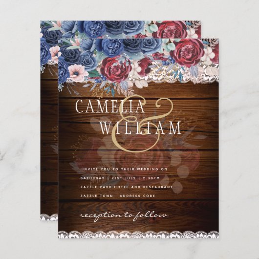 Timeless Rustic Blue Burgundy Floral Lace Wedding (Voorkant / Achterkant)