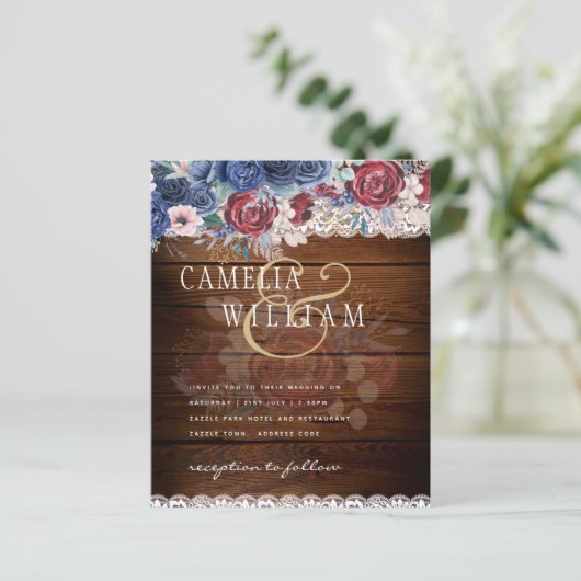Timeless Rustic Blue Burgundy Floral Lace Wedding (Staand voorkant)