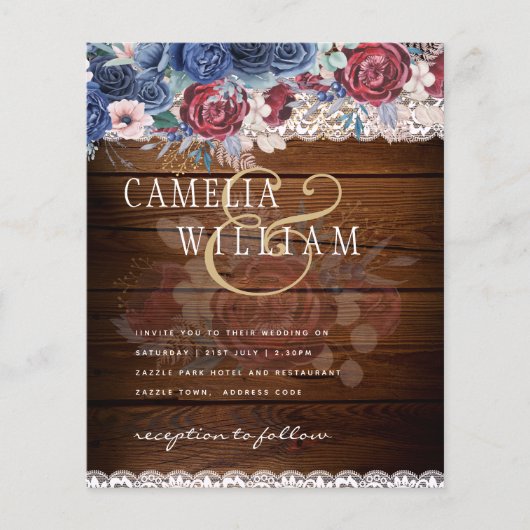 Timeless Rustic Blue Burgundy Floral Lace Wedding (Voorkant)