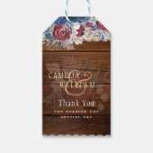 Timeless Rustic Blue Burgundy Floral Lace Wedding Cadeaulabel (Voorkant)