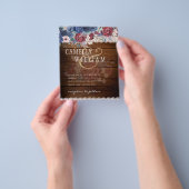 Timeless Rustic Blue Burgundy Floral Lace Wedding Flyer (Hand)