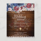 Timeless Rustic Blue Burgundy Floral Lace Wedding Flyer (Voorkant)