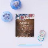 Timeless Rustic Blue Burgundy Floral Lace Wedding Flyer (Enkel)