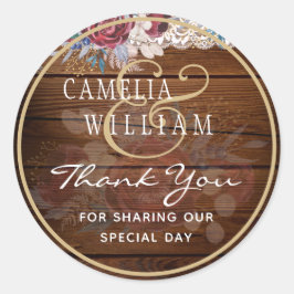 Timeless Rustic Blue Burgundy Floral Lace Wedding Ronde Sticker