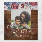Timeless Rustic Blue Burgundy Floral Lace Wedding Wijn Etiket (Enkel label)