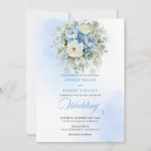 Timeless Rustic Dusty Blue Peony Gold Wedding Kaart (Voorkant)
