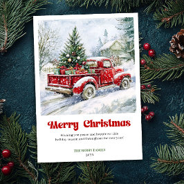 Timeless Rustic Red Truck Christmas Scene Greeting Feestdagenkaart