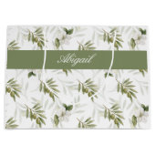 Timeless Sage Olive Wataercolor Chic Name Groot Cadeauzakje (Voorkant)