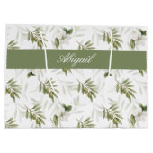 Timeless Sage Olive Wataercolor Chic Name Groot Cadeauzakje (Achterkant)