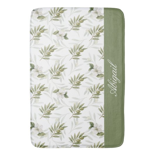 Timeless Sage Olive Watercolor Name  Badmat (Voorkant Verticaal)