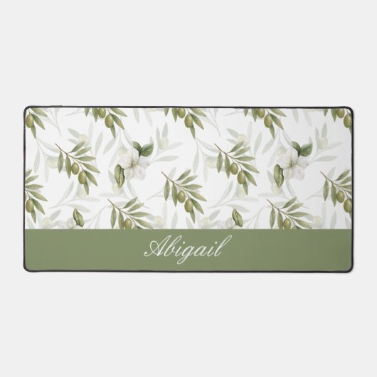 Timeless Sage Olive Watercolor Name  Bureaumat (Voorkant)