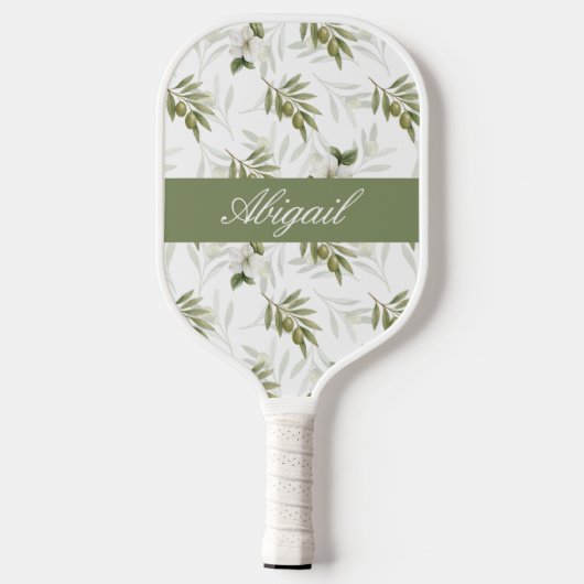 Timeless Sage Olive Watercolor Name  Pickleball Paddle (Achterkant)
