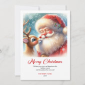 Timeless Santa With Rudolph Merry Christmas Card Feestdagenkaart (Voorkant)