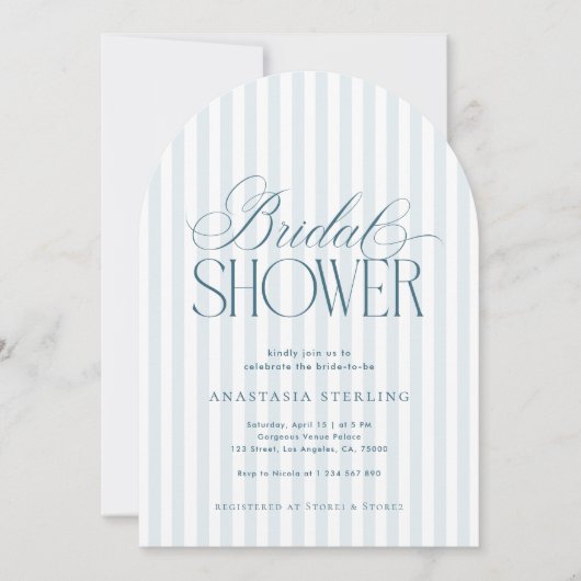 Timeless Script Blue Stripes Arched Bridal Shower Kaart (Voorkant)