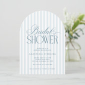 Timeless Script Blue Stripes Arched Bridal Shower Kaart (Staand voorkant)