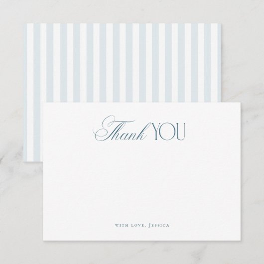 Timeless Script Coastal Blue Stripes Bridal Shower Bedankkaart (Voorkant / Achterkant)