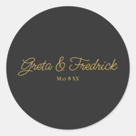 Timeless Simple Charcoal Gold Script Ronde Sticker