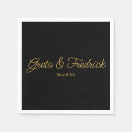 Timeless Simple Elegance Black Gold Script Napkins Servet