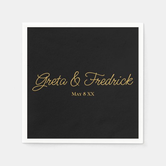 Timeless Simple Elegance Black Gold Script Napkins Servet (Voorkant)