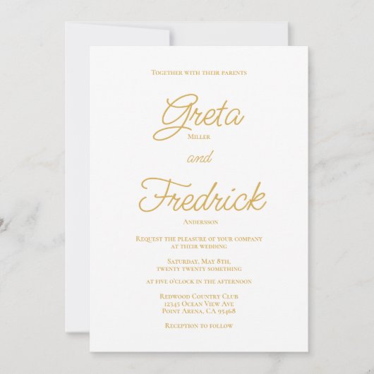 Timeless Simple Elegance Gold Script Weddenschap Kaart (Voorkant)
