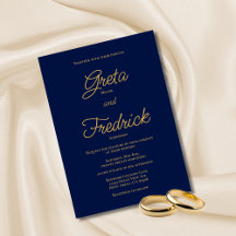 Timeless Simple Elegance Navy Gold Script Weduwen
