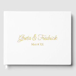 Timeless Simple Minimal White en Gold Script Gastenboek